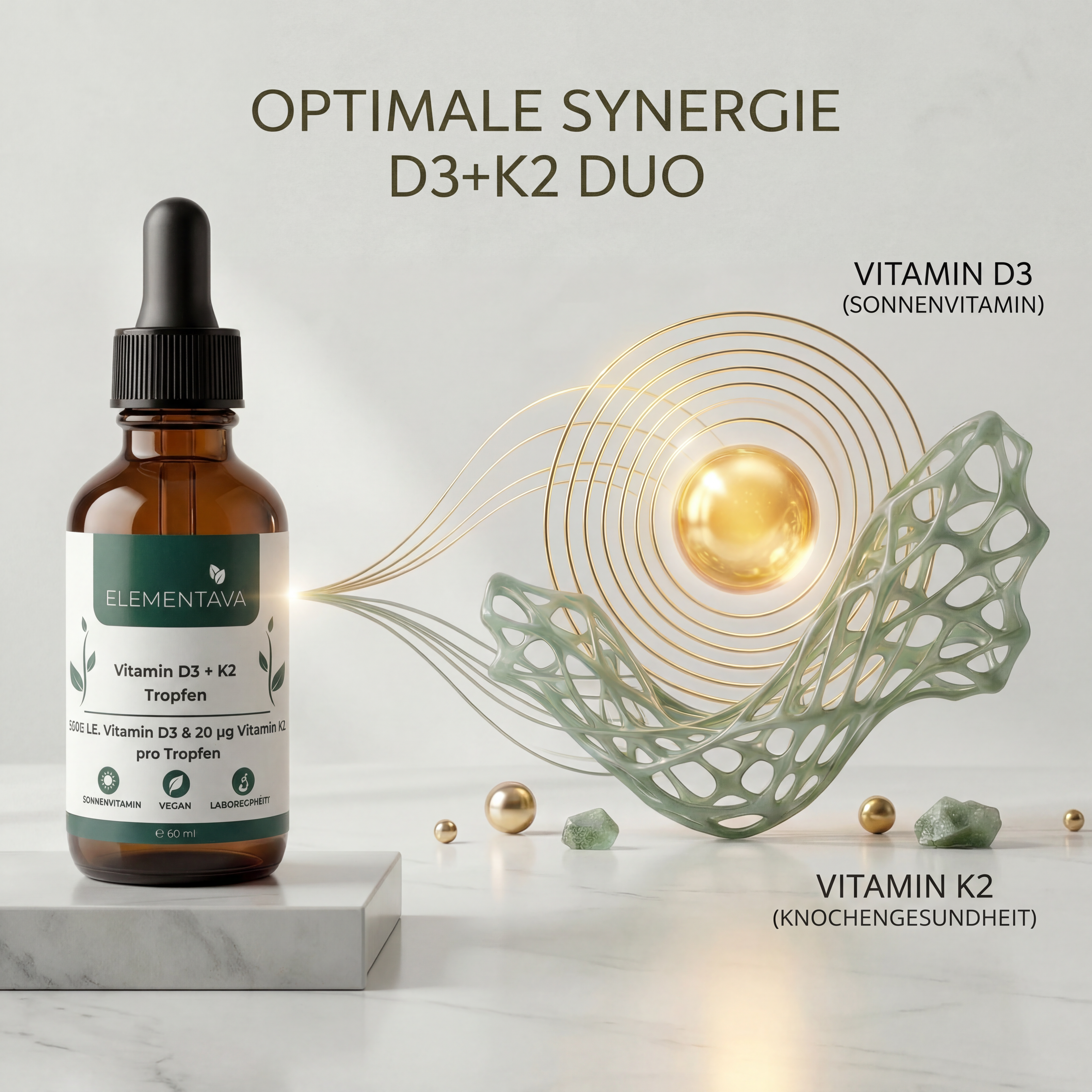 Elementava Vitamin D3 + K2 Tropfen — 60 ml